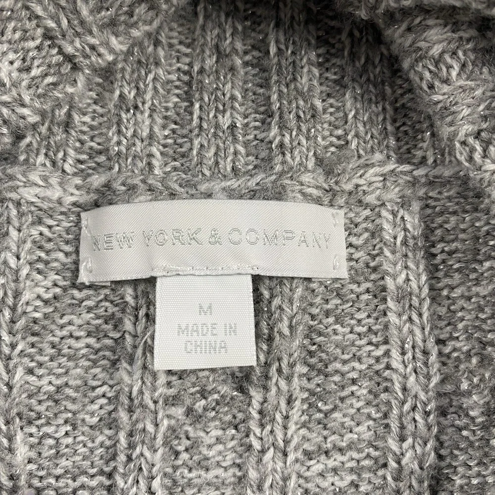 New York & Company Cable Knit Sweater‎ Womens Medium Gray Tunic High Nieck